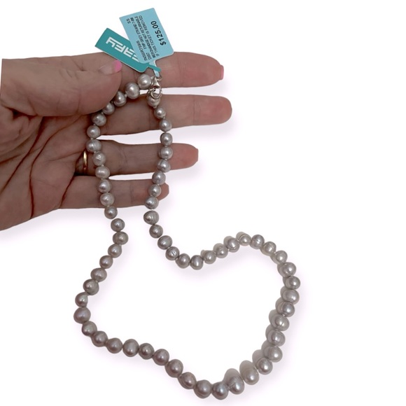 EFFY Pearl Necklace 7-8 Millimeter Black Freshwater Pearls Silver Claw Clasp NWT - Picture 2 of 8